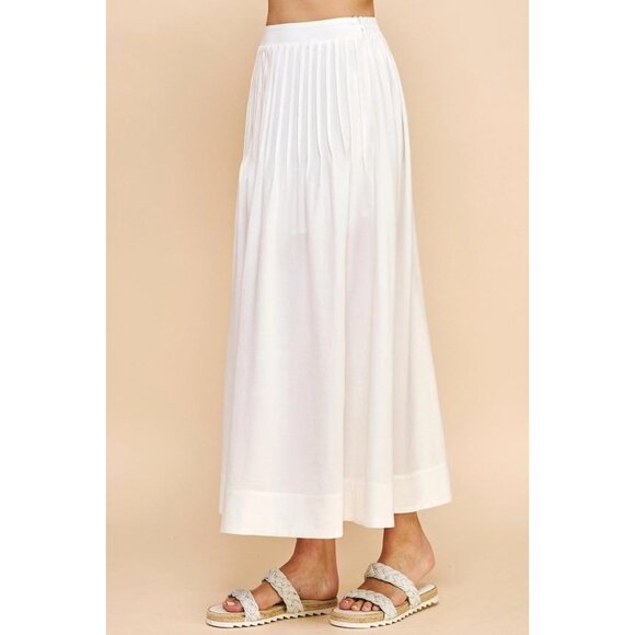White Pleated Maxi Skirt Women’s Boho Flowy Summer Beach Casual - Picture 5 of 6